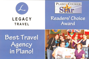 Readers Choice Award for best Travel Agency in Plano